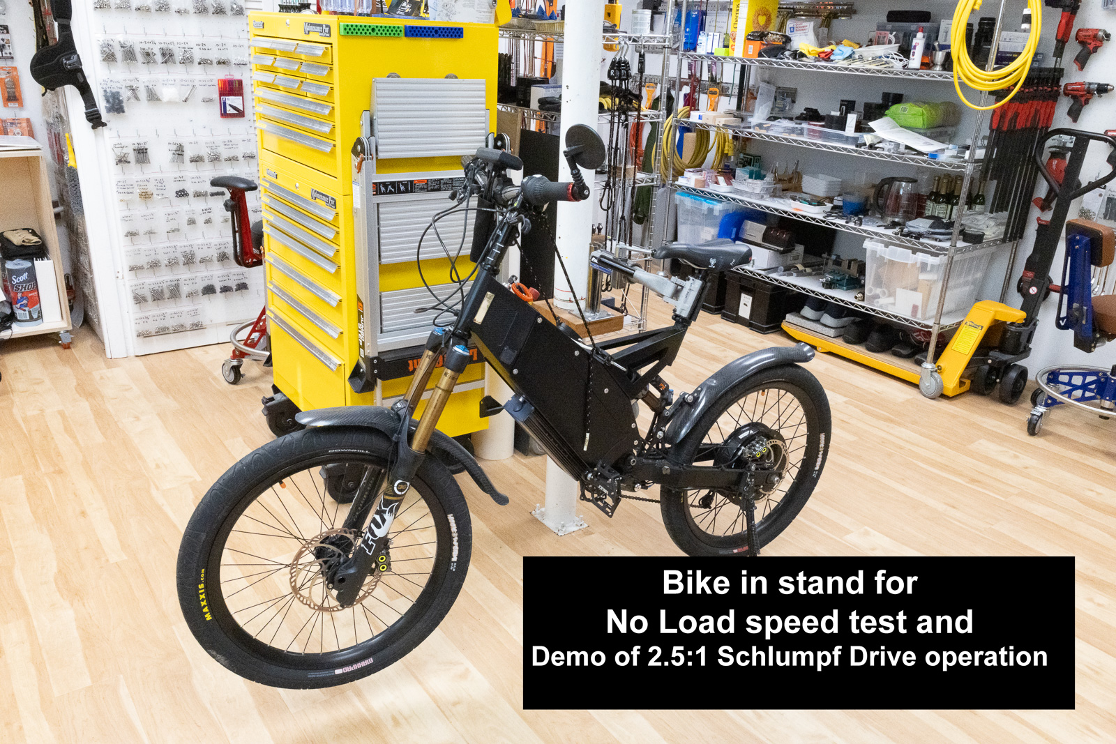 Bike in stand in my shop.