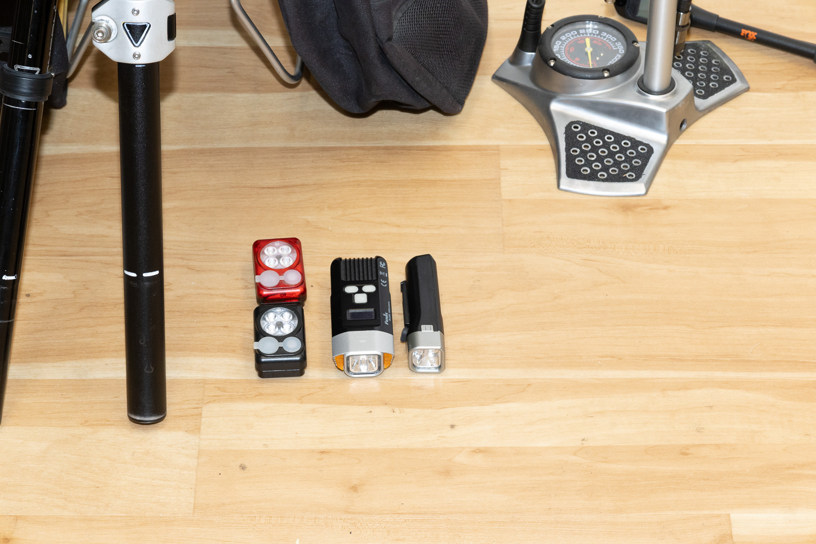 DiNotte Daylight lights (F&R) and 2 Fenix Headlamps